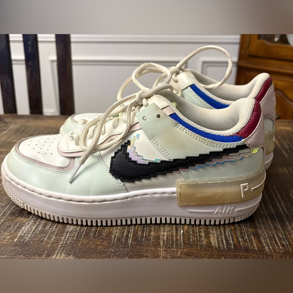 Nike Air Force One Women's Sneakers in Cream, Black, and Red - Picture 2 of 7